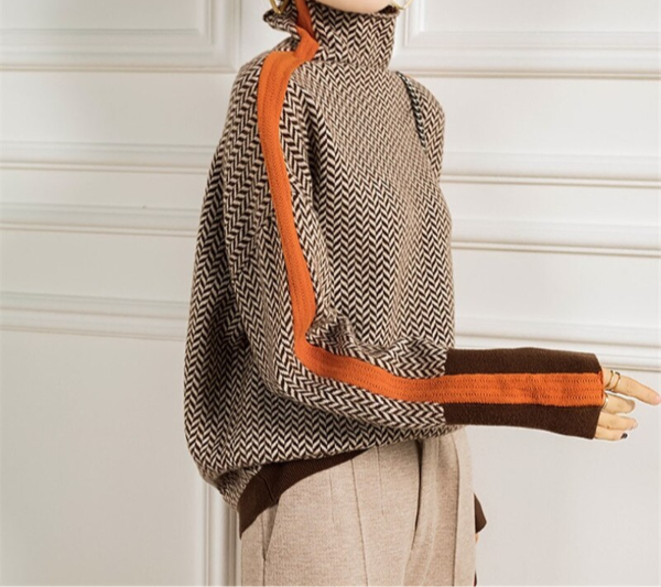 Jennifer | Luxuriöser Rollkragenpullover mit Fischgrätmuster