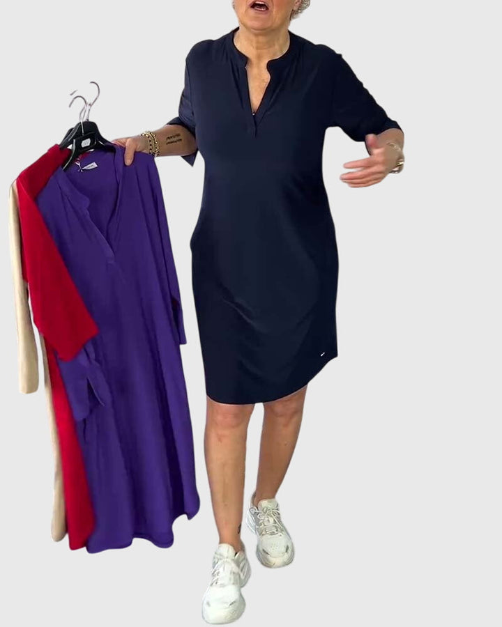 Raffaela | Unifarbenes Kleid mit V-Ausschnitt