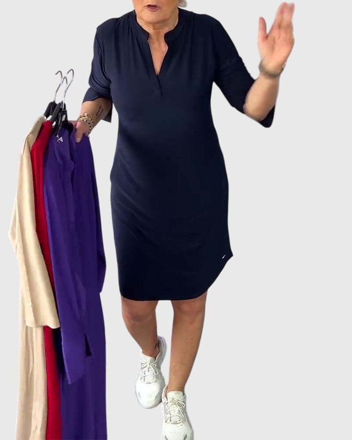 Raffaela | Unifarbenes Kleid mit V-Ausschnitt