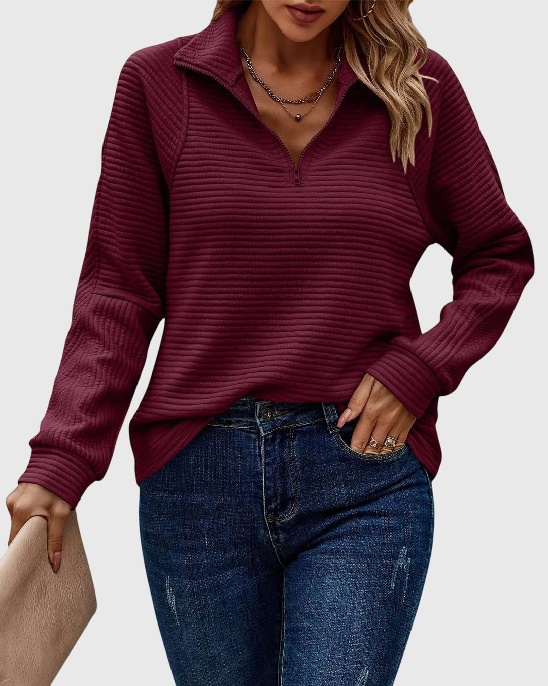 Maya | Eleganter Pullover mit Halbreissverschluss