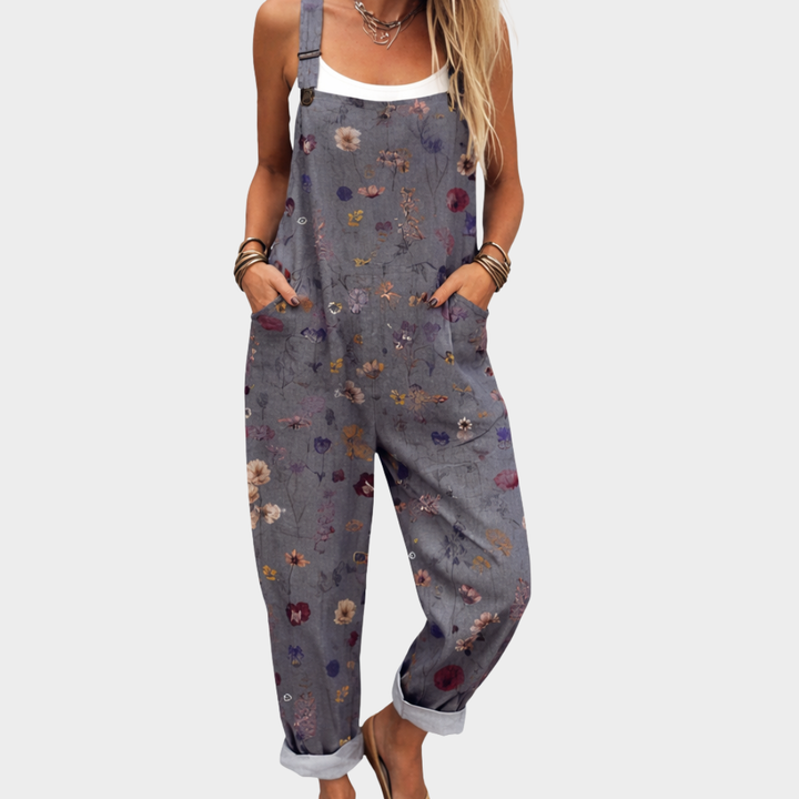 Roswitha | Latzhose mit grauen Blüten