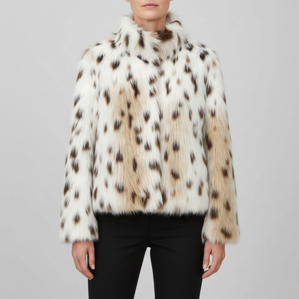 Liv | Jacke aus Kunstfell Leopard Elfenbein