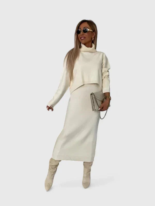 Sigrid | Set mit elegantem Kleid und Rollkragenpullover