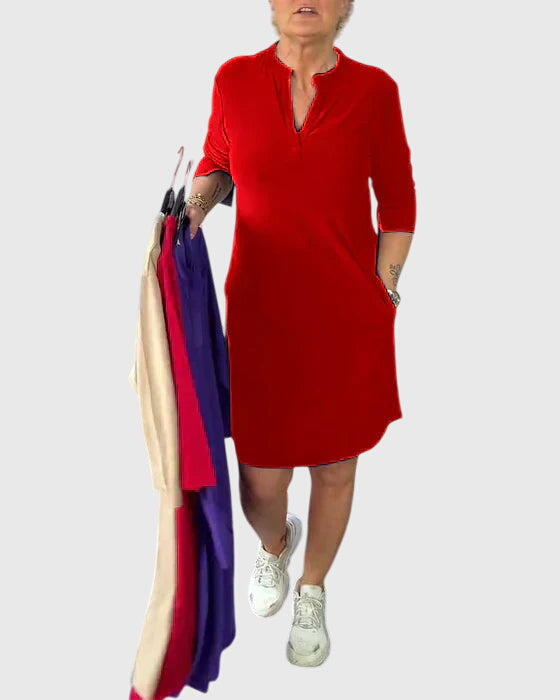 Raffaela | Unifarbenes Kleid mit V-Ausschnitt