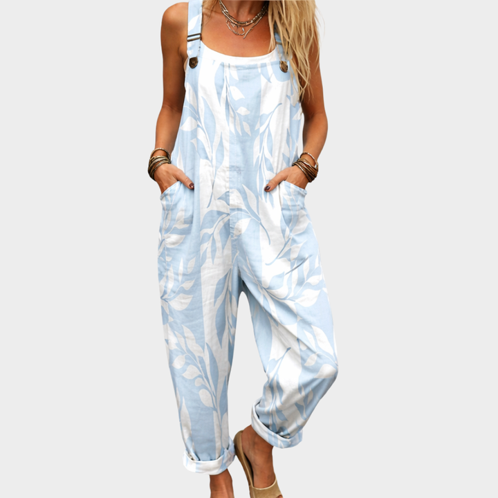 Wibke | Latzhose mit azurblauem Blattmotiv