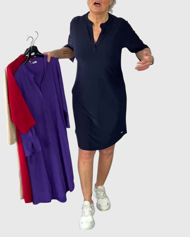 Raffaela | Unifarbenes Kleid mit V-Ausschnitt
