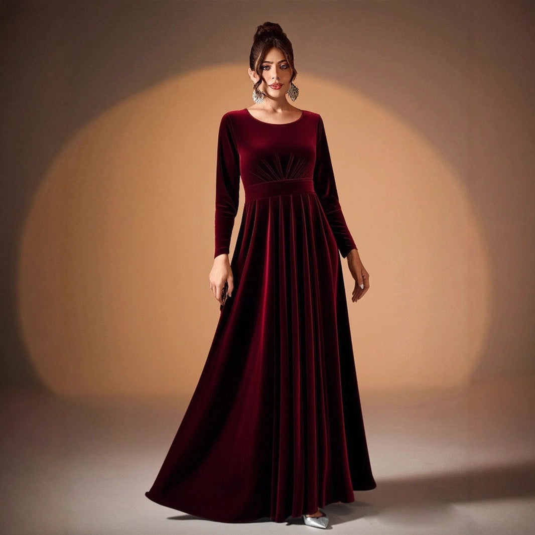 Madlaina | Samt-Maxikleid mit langen Ärmeln