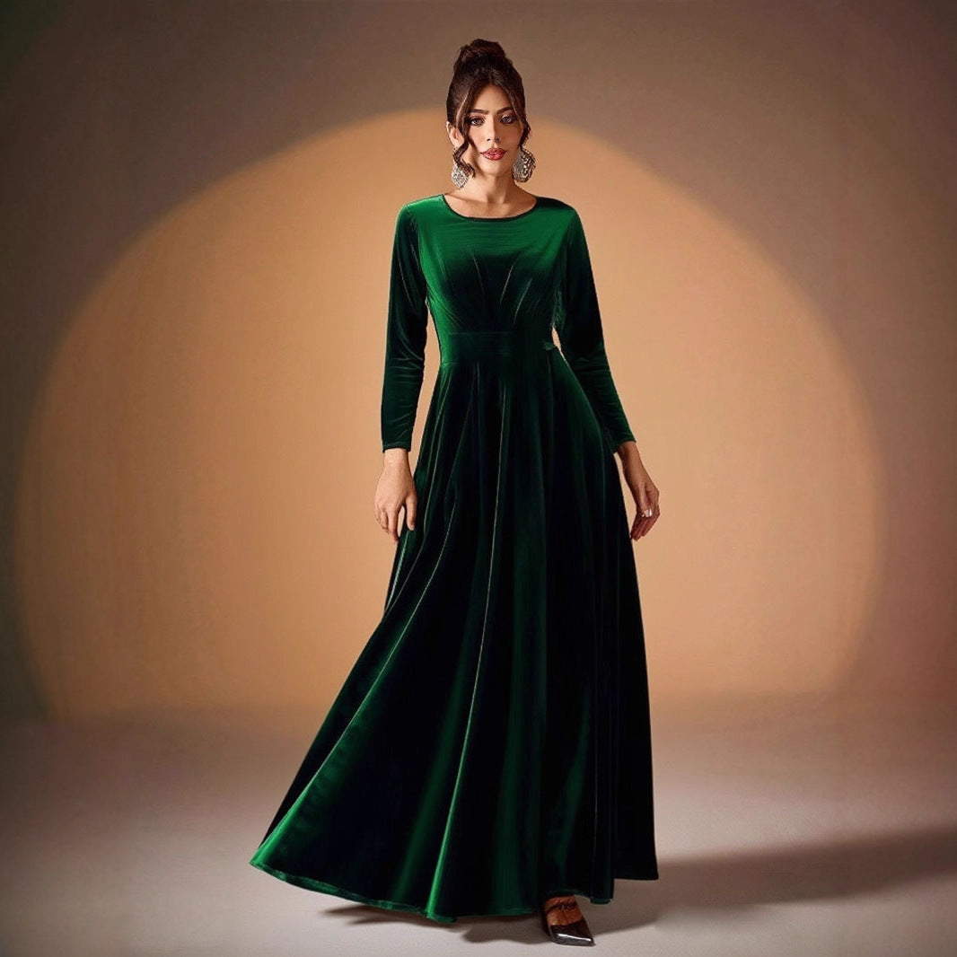Madlaina | Samt-Maxikleid mit langen Ärmeln