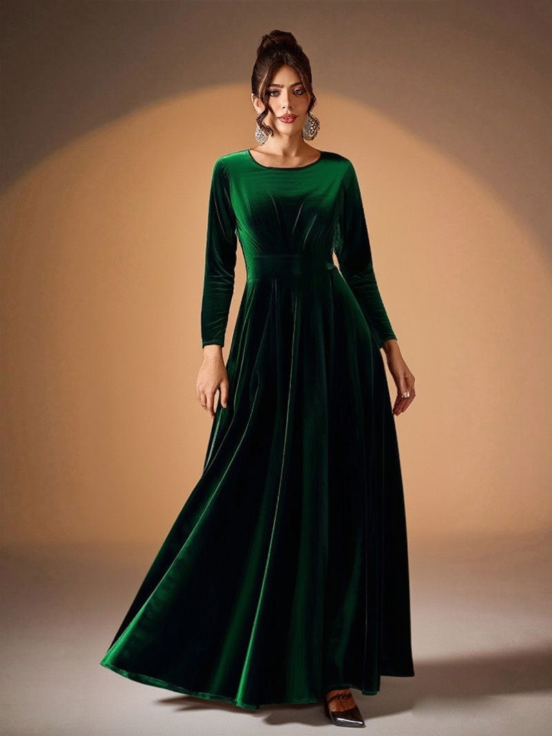 Madlaina | Samt-Maxikleid mit langen Ärmeln