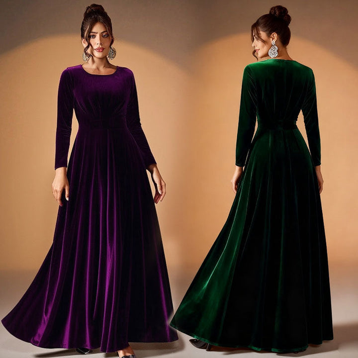 Madlaina | Samt-Maxikleid mit langen Ärmeln