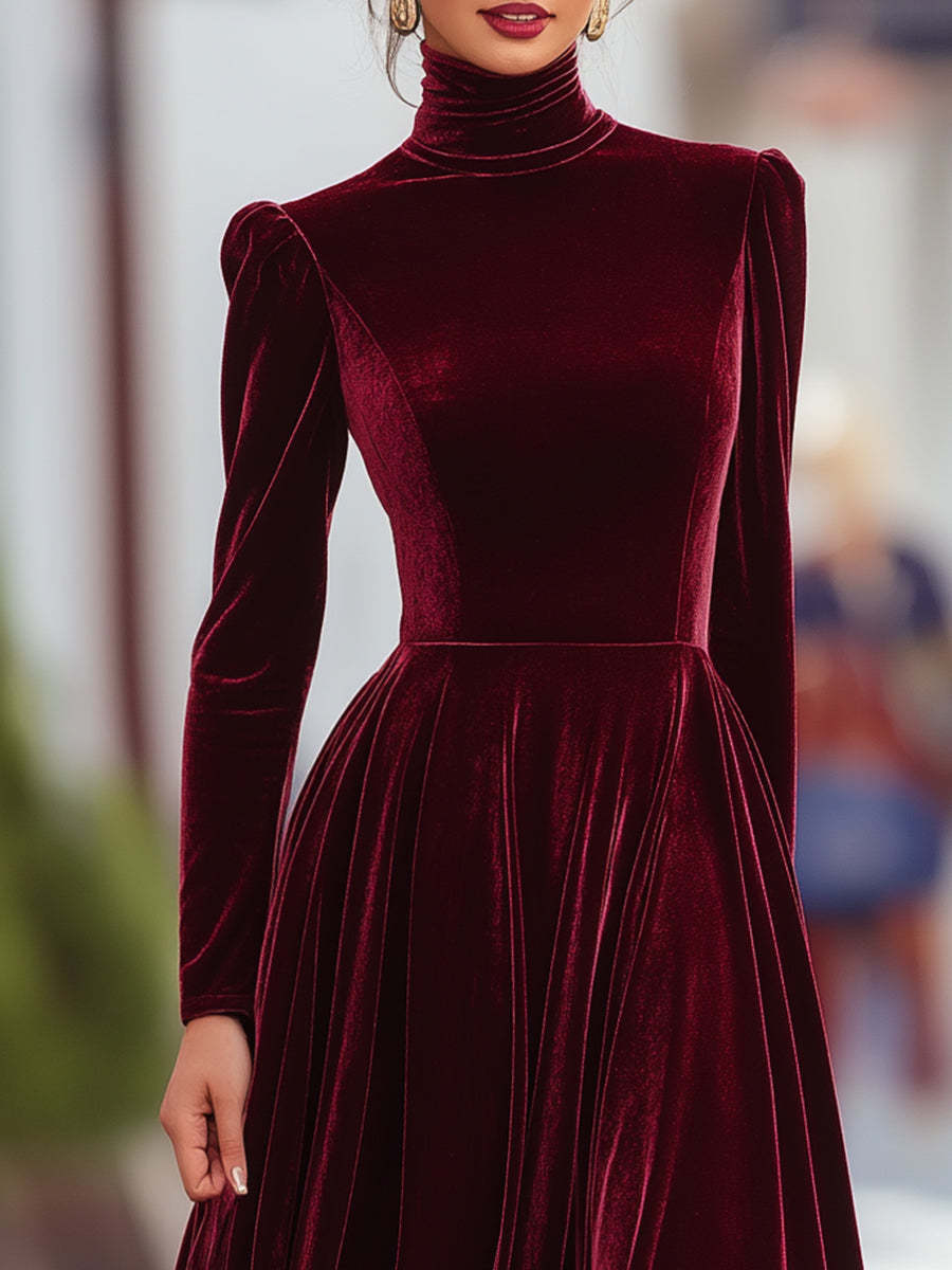 Lucrezia | Samt-Maxikleid mit Stehkragen
