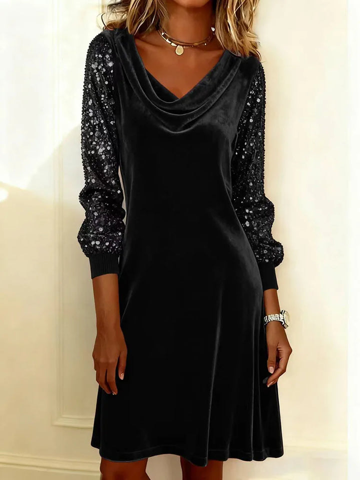 Ursulina | Samtkleid mit funkelnden Ärmeln