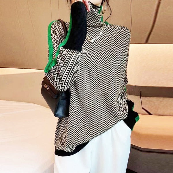 Jennifer | Luxuriöser Rollkragenpullover mit Fischgrätmuster