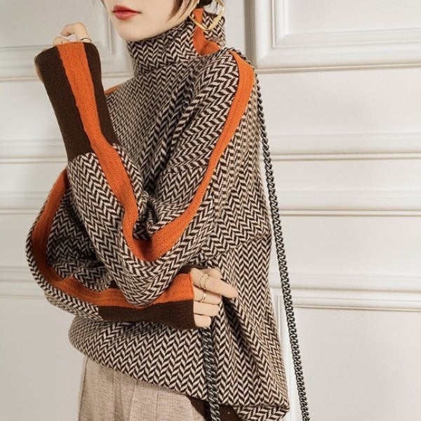 Jennifer | Luxuriöser Rollkragenpullover mit Fischgrätmuster