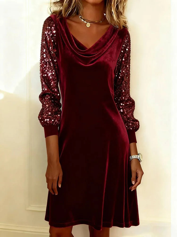 Ursulina | Samtkleid mit funkelnden Ärmeln