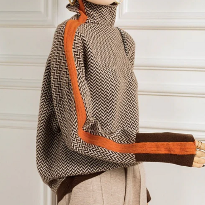 Jennifer | Luxuriöser Rollkragenpullover mit Fischgrätmuster