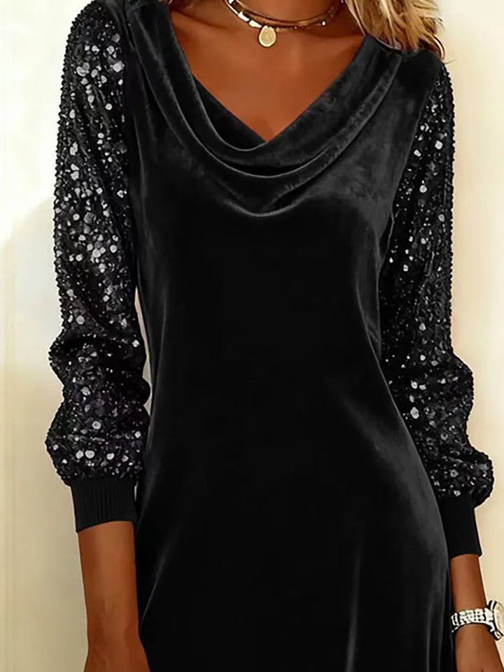 Ursulina | Samtkleid mit funkelnden Ärmeln