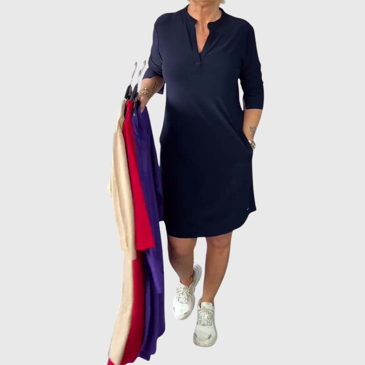 Raffaela | Unifarbenes Kleid mit V-Ausschnitt