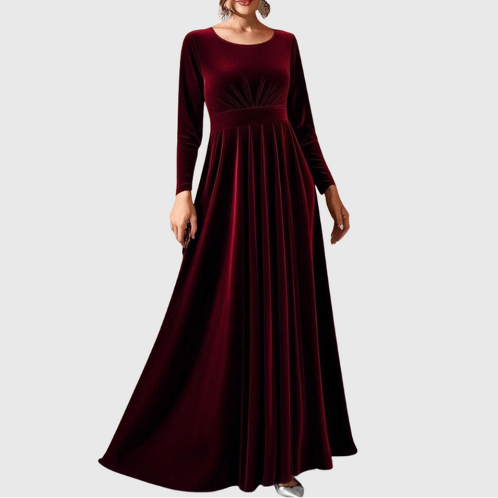 Madlaina | Samt-Maxikleid mit langen Ärmeln