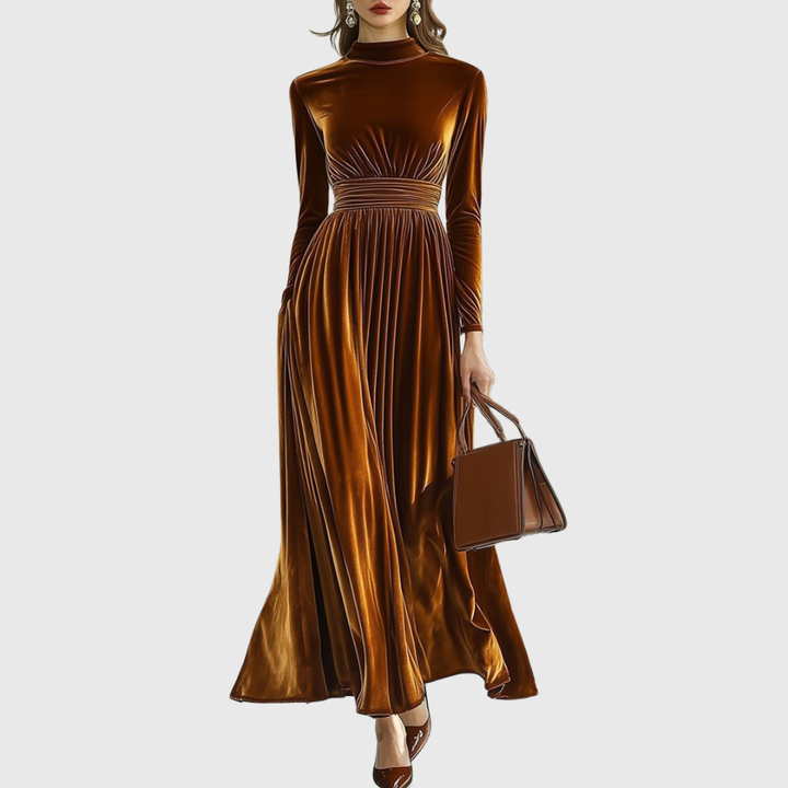 Margreth | Plissiertes Samt-Maxikleid