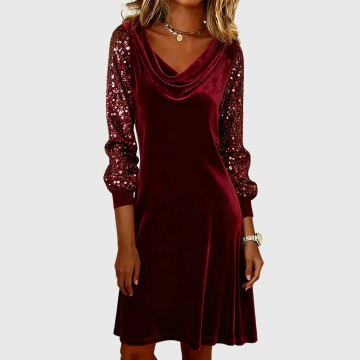 Ursulina | Samtkleid mit funkelnden Ärmeln