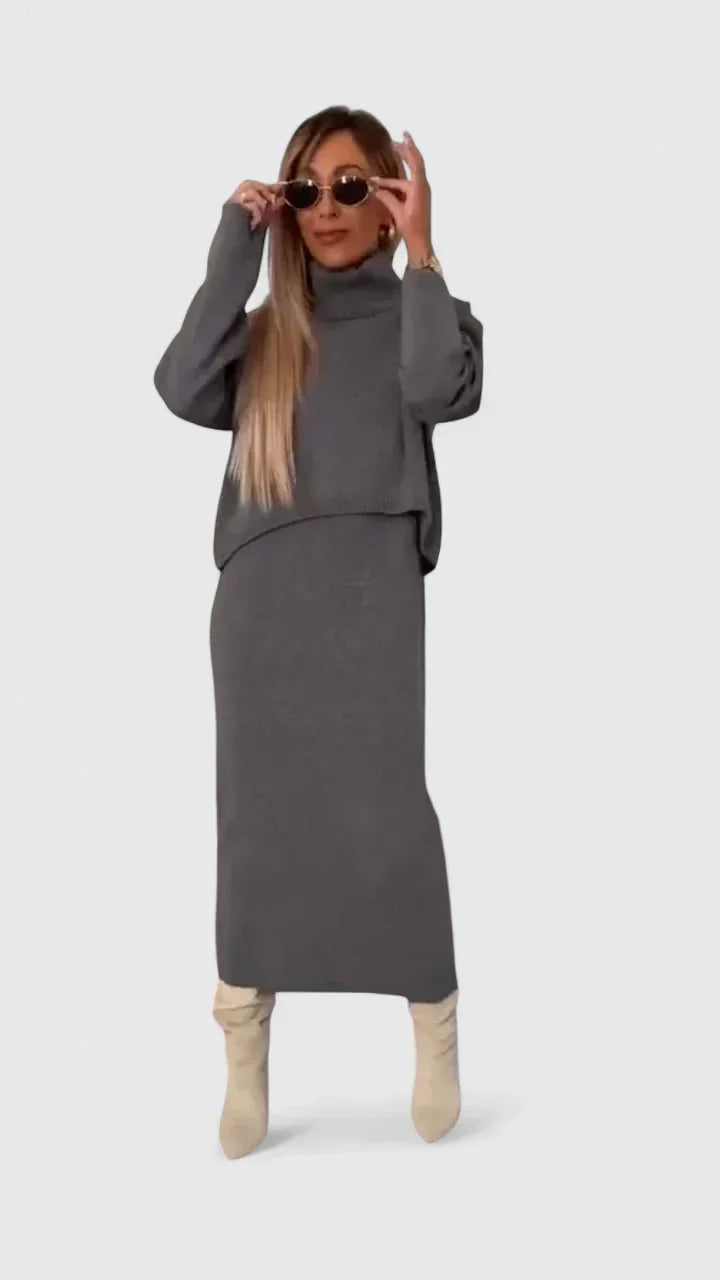 Sigrid | Set mit elegantem Kleid und Rollkragenpullover