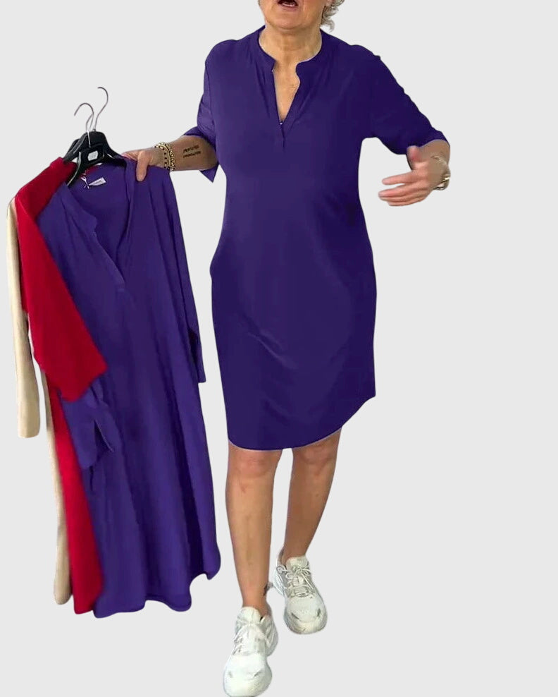 Raffaela | Unifarbenes Kleid mit V-Ausschnitt