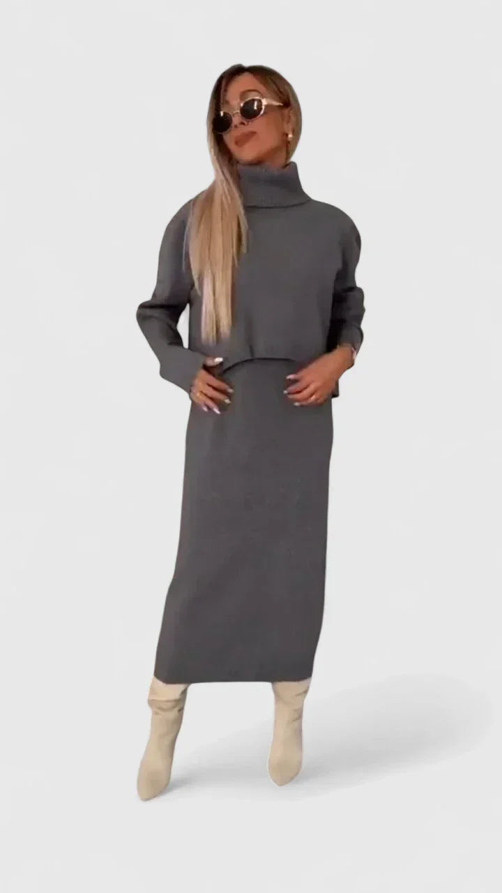 Sigrid | Set mit elegantem Kleid und Rollkragenpullover